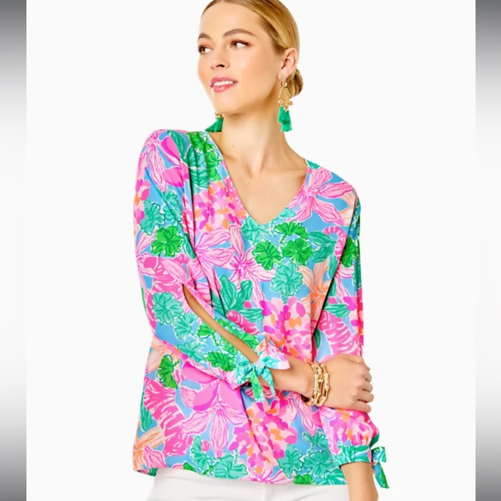 🆕 NWT Lilly Pulitzer Pamala 3/4 Sleeve Top Multi Tigers Lair Size XL 🎀